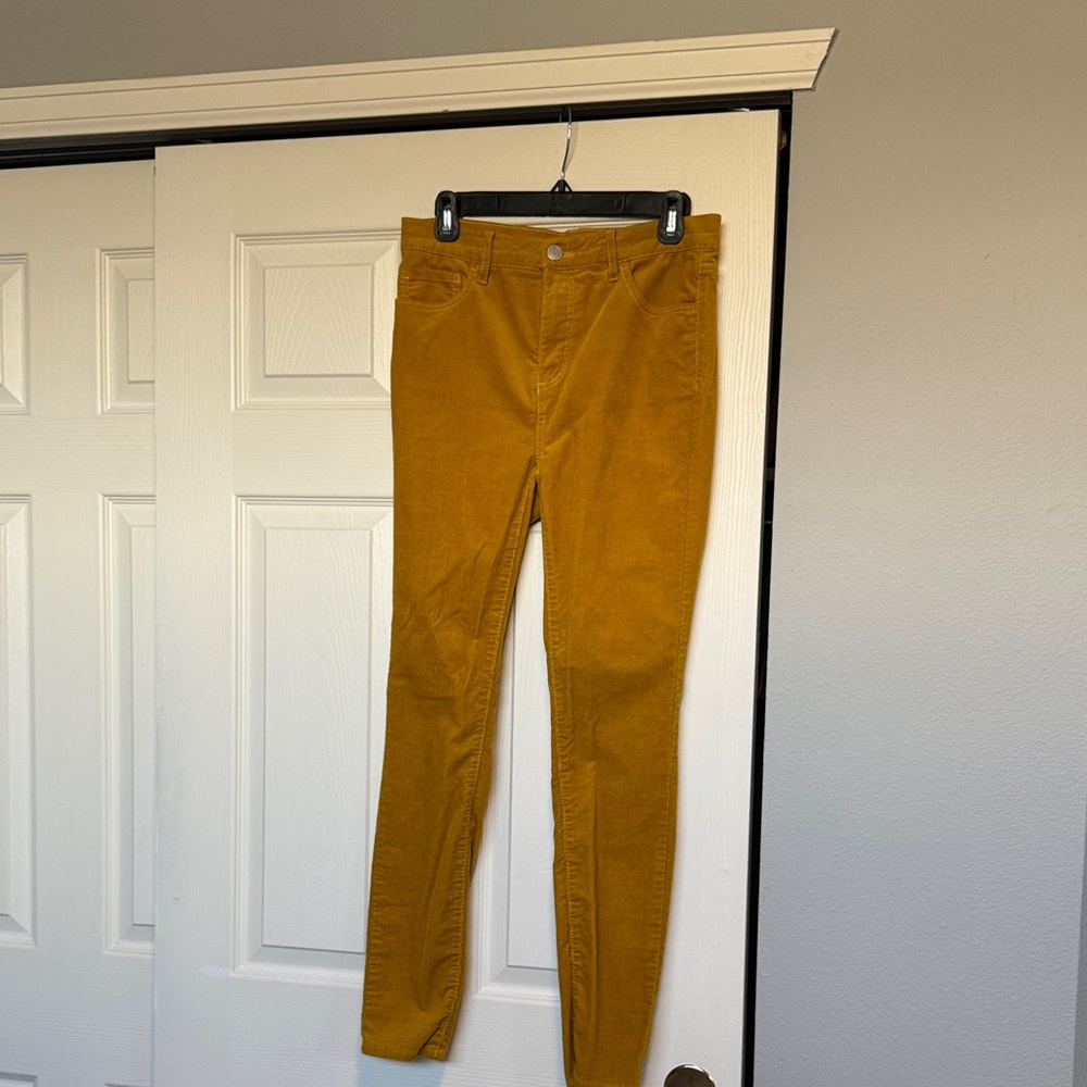 LOFT Mustard Corduroy Pants with Branded Button